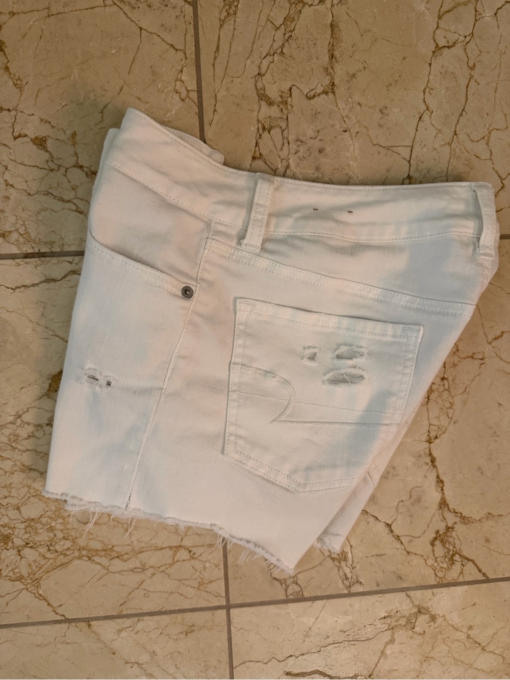 American Eagle Outfitters White Denim Frayed Hem Shorts